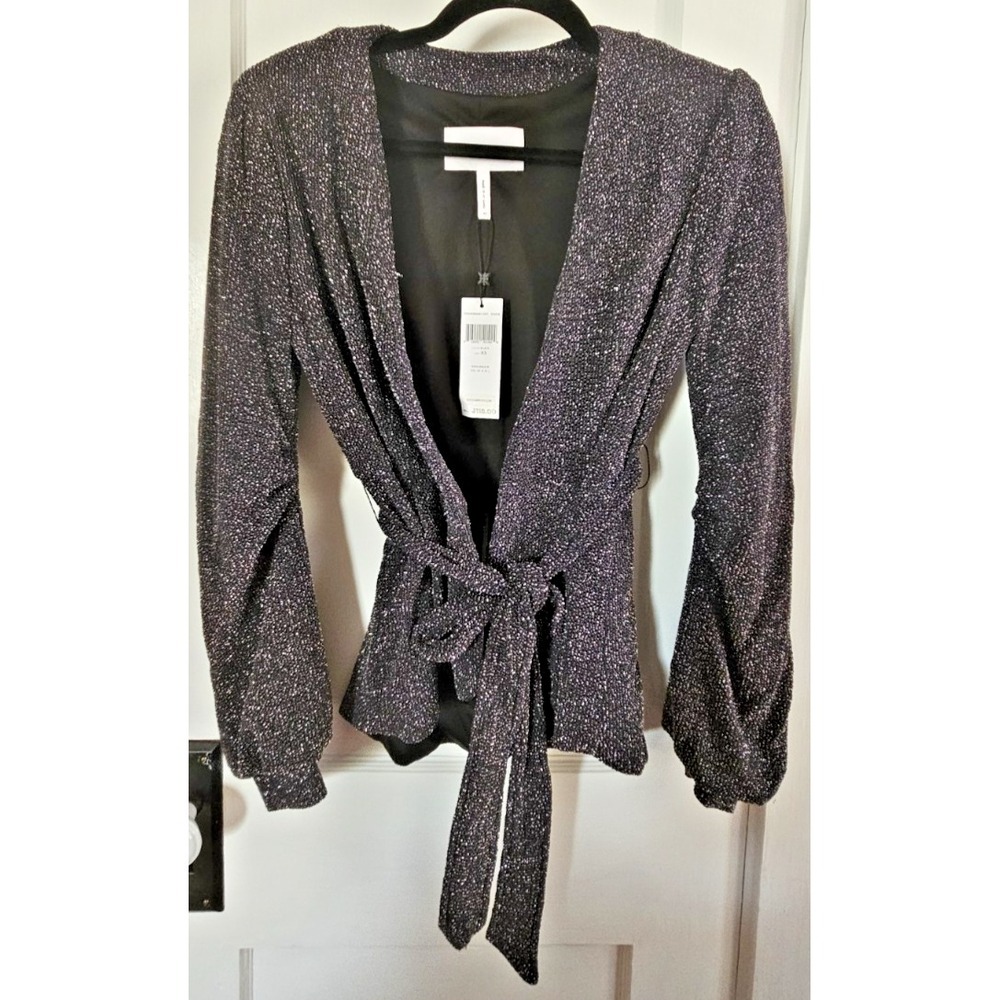 NWT BCBGeneration Sparky silver metallic black fully lined  belted blazer Sz‎ XS